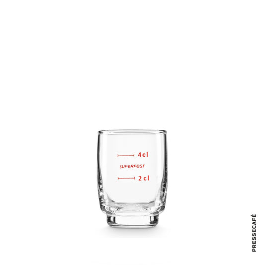 Schnapsglas SUPERFEST mit roter Aufschrift